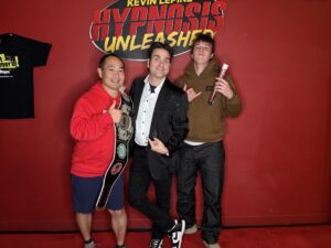 Jeff Pebley with Kevin Lepine and the championship belt, Hypnosis Unleashed
