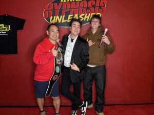 Jeff Pebley with Kevin Lepine and the championship belt, Hypnosis Unleashed