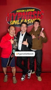 Jeff Pebley with Kevin Lepine and the championship belt, Hypnosis Unleashed