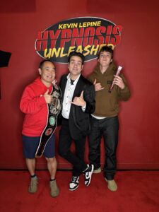 Jeff Pebley with Kevin Lepine and the championship belt, Hypnosis Unleashed