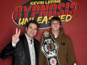 Jeff Pebley with Kevin Lepine and the championship belt, Hypnosis Unleashed