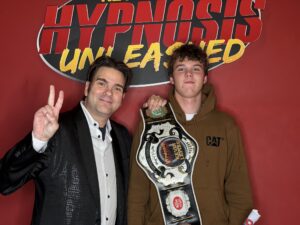 Jeff Pebley with Kevin Lepine and the championship belt, Hypnosis Unleashed