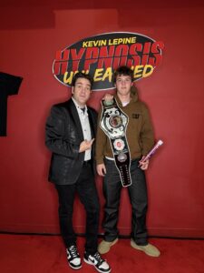 Jeff Pebley with Kevin Lepine and the championship belt, Hypnosis Unleashed